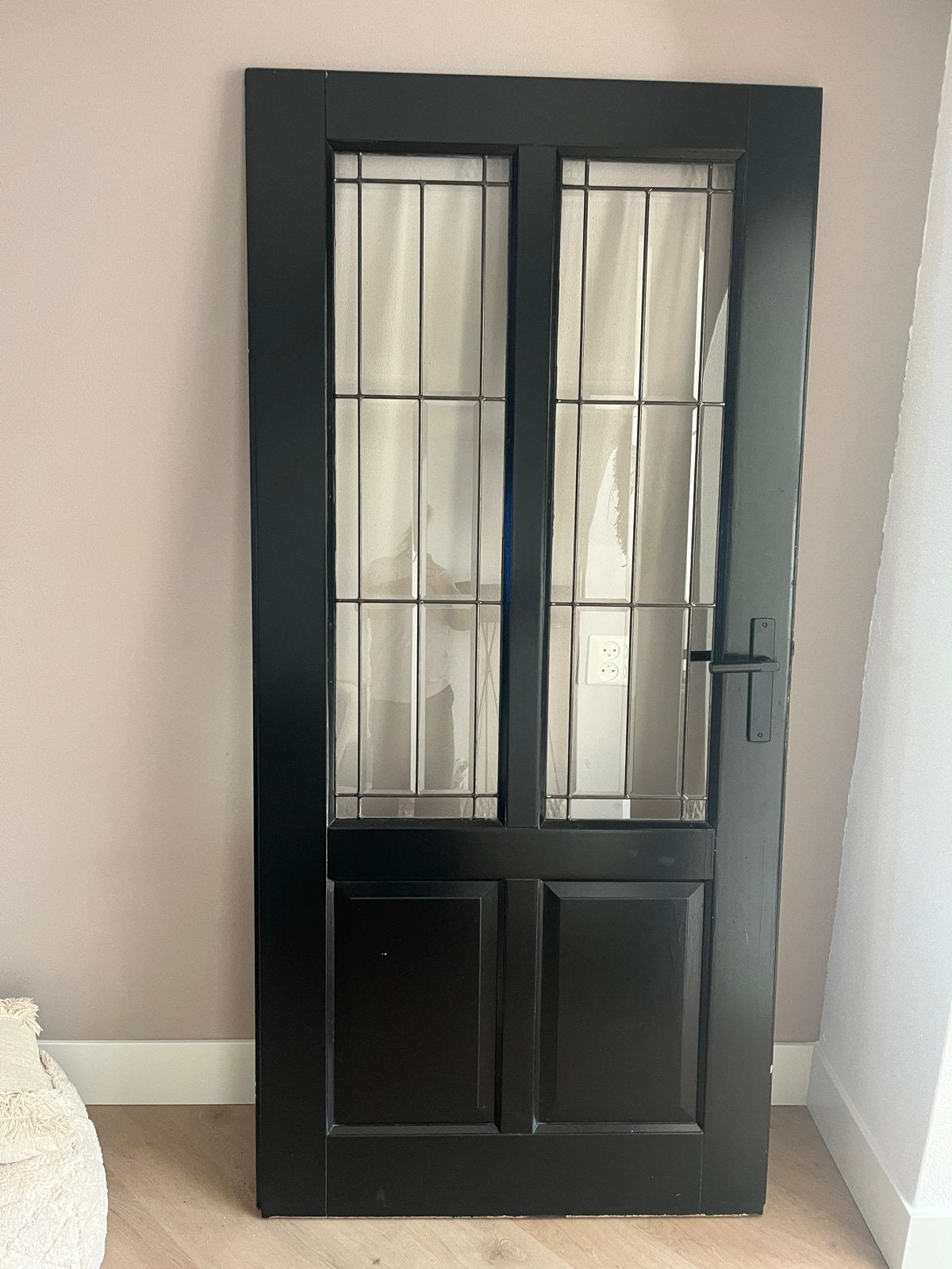 Rechtsdraaiende opdekdeur met glas, 95x200 cm, Doe-het-zelf en Verbouw, Ophalen, Gebruikt, 80 tot 100 cm, Binnendeur