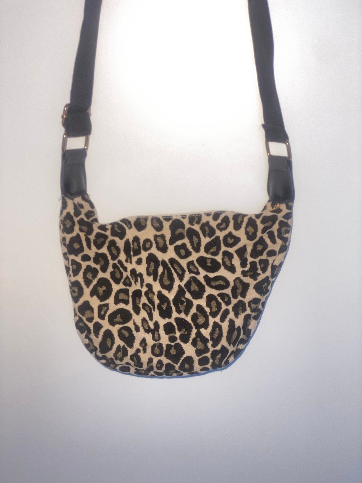 Stoffen tasje met panterprint - 26 cm breed, Ophalen of Verzenden, Gebruikt, Bruin, Schoudertasje