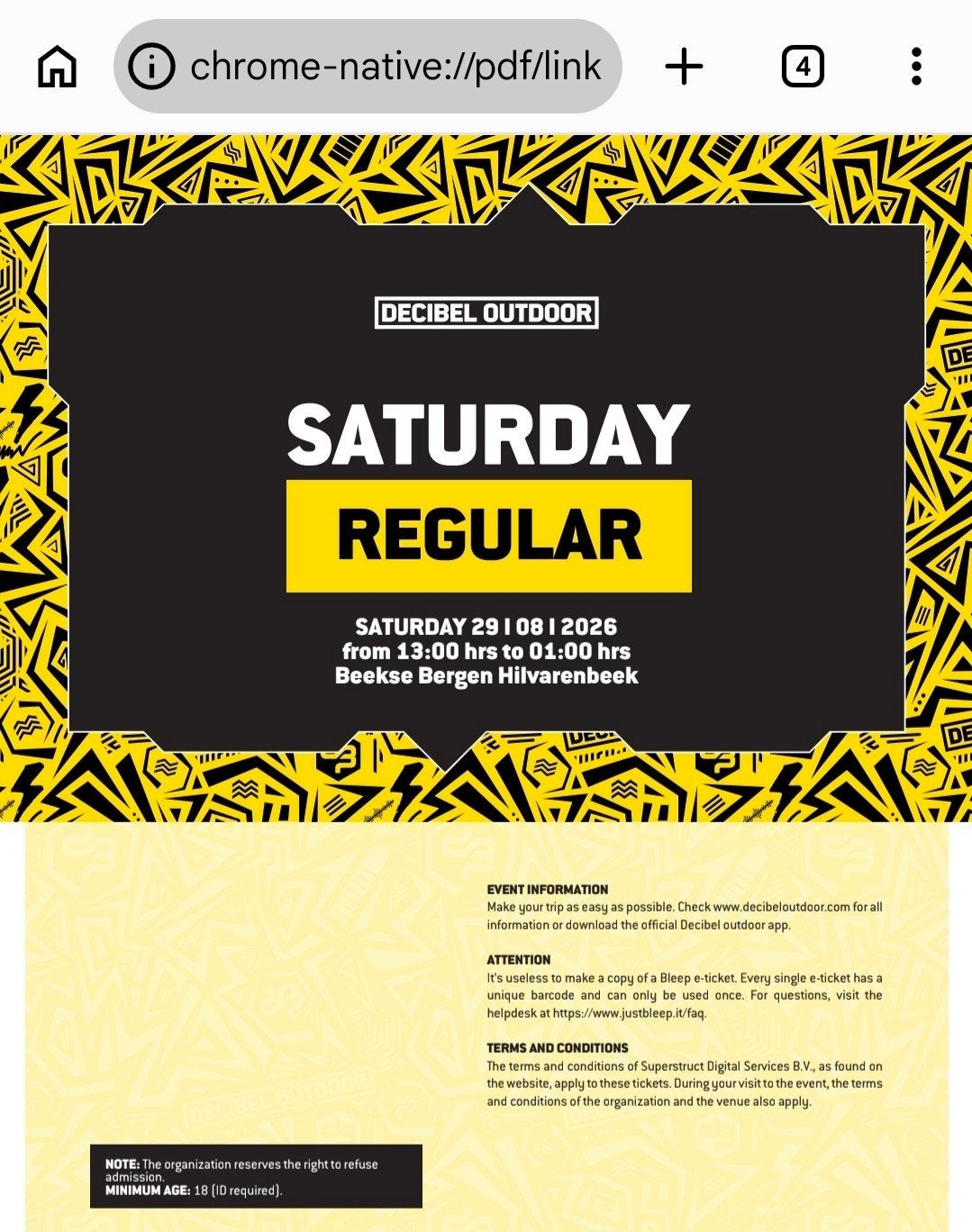 decibel zaterdag ticket, Tickets en Kaartjes, Concerten | House, Techno en Trance, Eén persoon