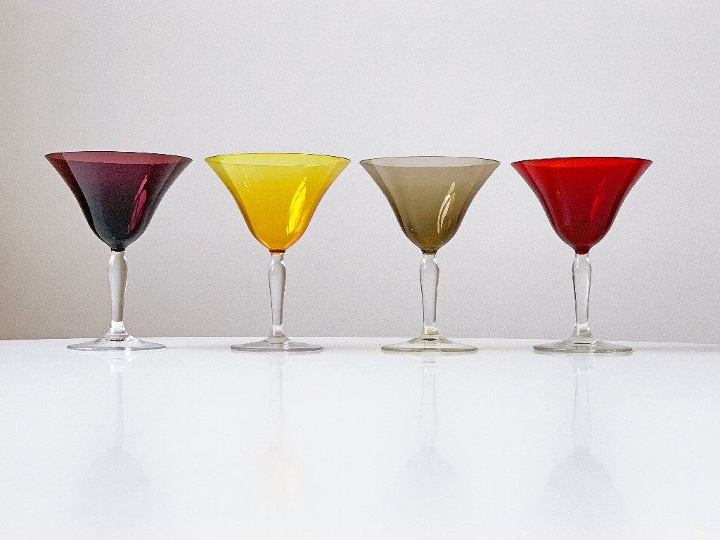 4x Vintage glas champagne cocktail glazen retro, Ophalen of Verzenden, Zo goed als nieuw, Borrel- of Shotglas