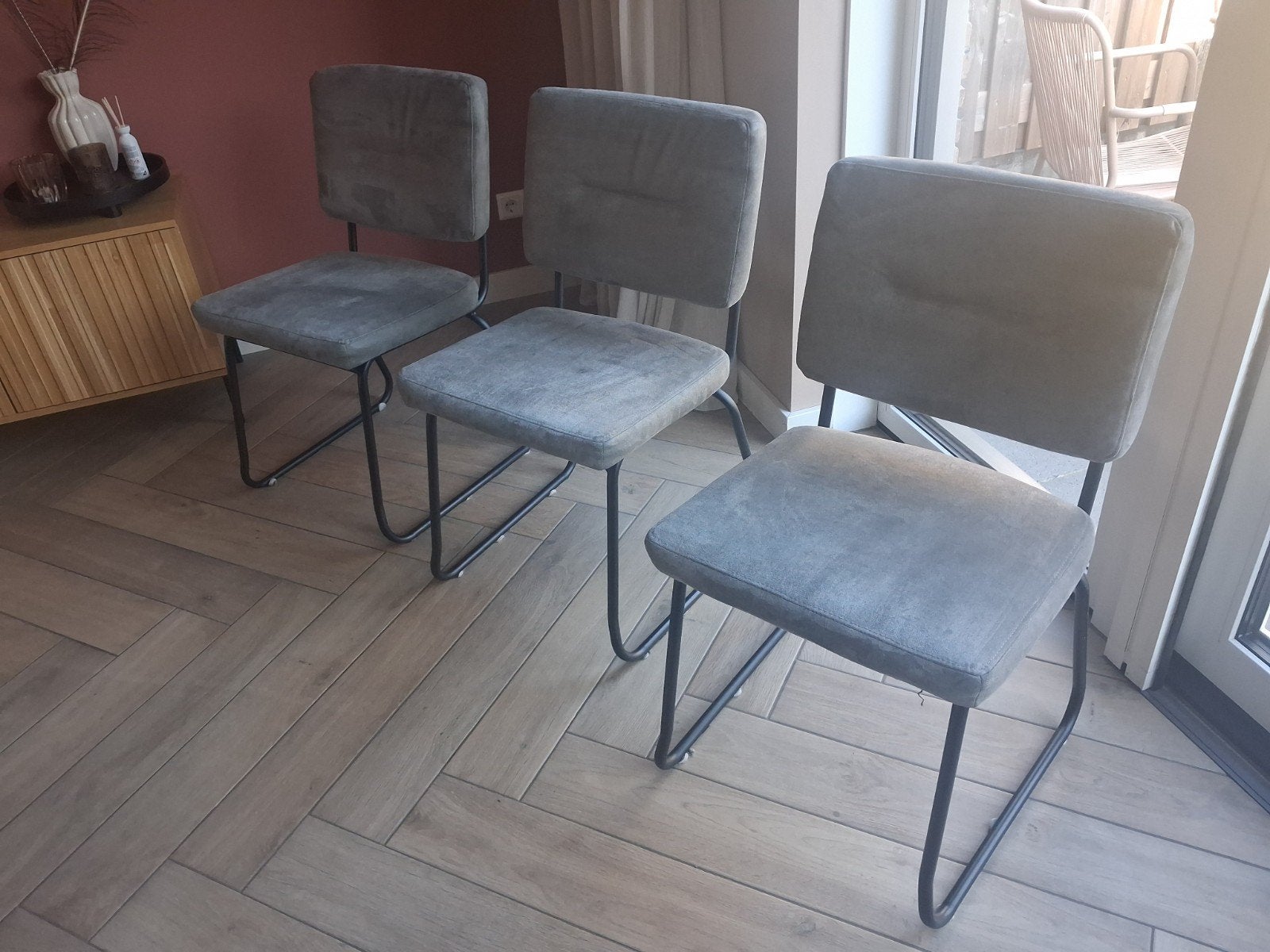 Set van 3 comfortabele eetkamerstoelen - Grijs, Ophalen, Gebruikt, Drie, Metaal