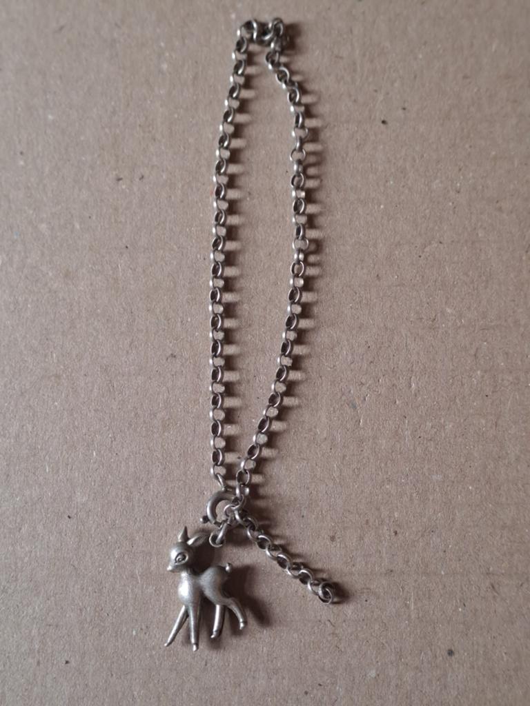 Zilveren armband met hertje Bambi jaren 60, Ophalen of Verzenden, Zilver, Zilver