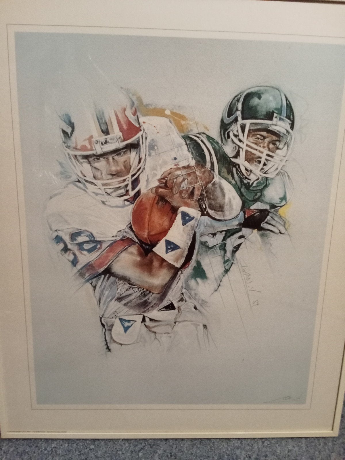 Vintage American Football Print, Ophalen, Print, Print/reproductie, Gesigneerd