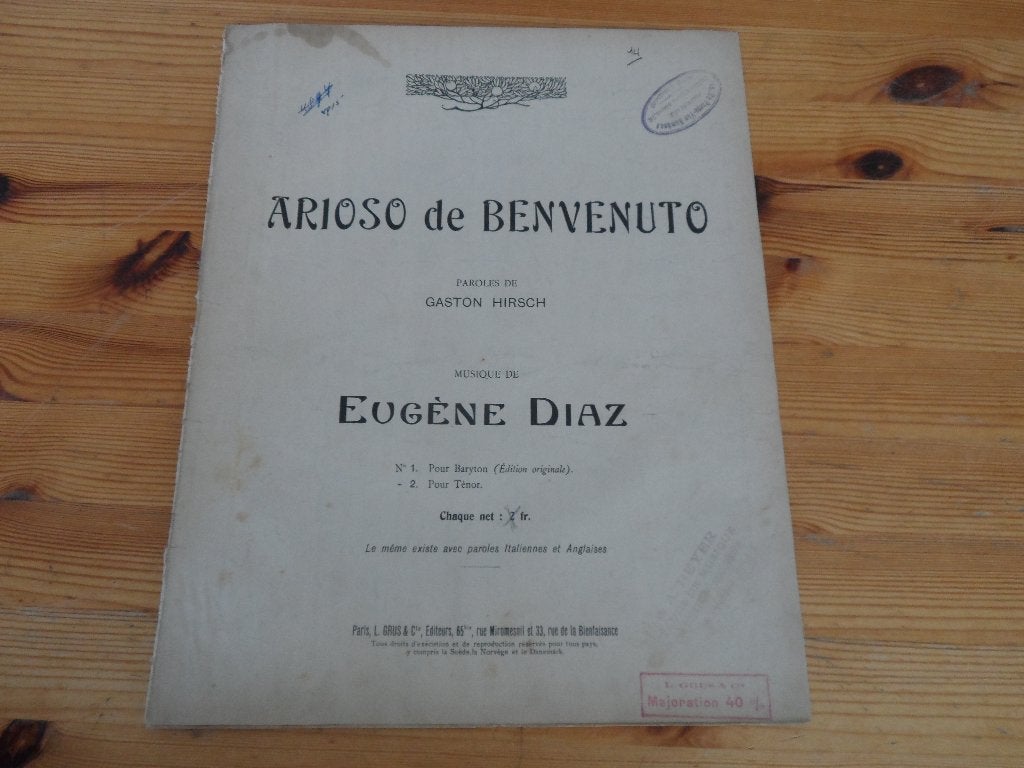 Eugene diaz - arioso de benvenuto, Muziek en Instrumenten, Bladmuziek, Piano, Gebruikt, Ophalen of Verzenden, Artiest of Componist