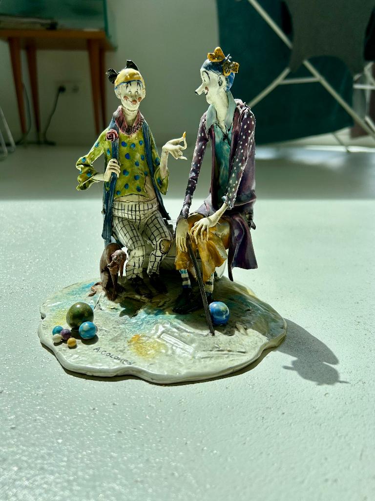Lo Scricciolo Italy - A. Colombo –  Handgemaakte clowns, Ophalen, Minder dan 20 cm, Handgemaakt, Steen of Keramiek