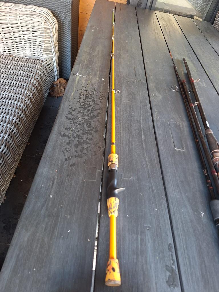 Telescoop reelhengel oranje – inklapbaar – 175 cm, Watersport en Boten, Ophalen, Gebruikt, Werphengel