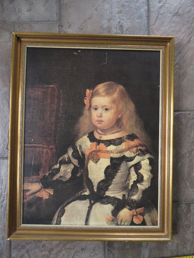 grote prent/schilderij portret meisje, Antiek en Kunst, Curiosa en Brocante, Ophalen of Verzenden