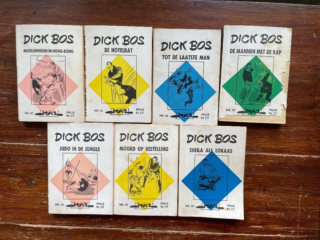 7 Dick Bos boekjes nr. 40, 45, 46, 47, 48, 49, 50 1964-1965, Boeken, Stripboeken, Gelezen, Dick Bos, Ophalen of Verzenden, Meerdere stripboeken