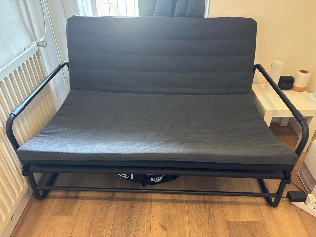 IKEA HAMMARN slaapbank - 2-zits, donkergrijs, Ophalen, Tweepersoons, 140 cm, Zo goed als nieuw