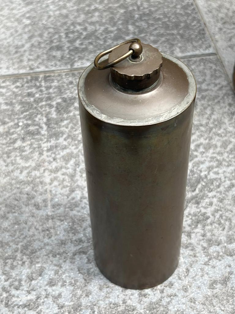 Antieke koperen bus met schroefdop, Antiek en Kunst, Ophalen of Verzenden