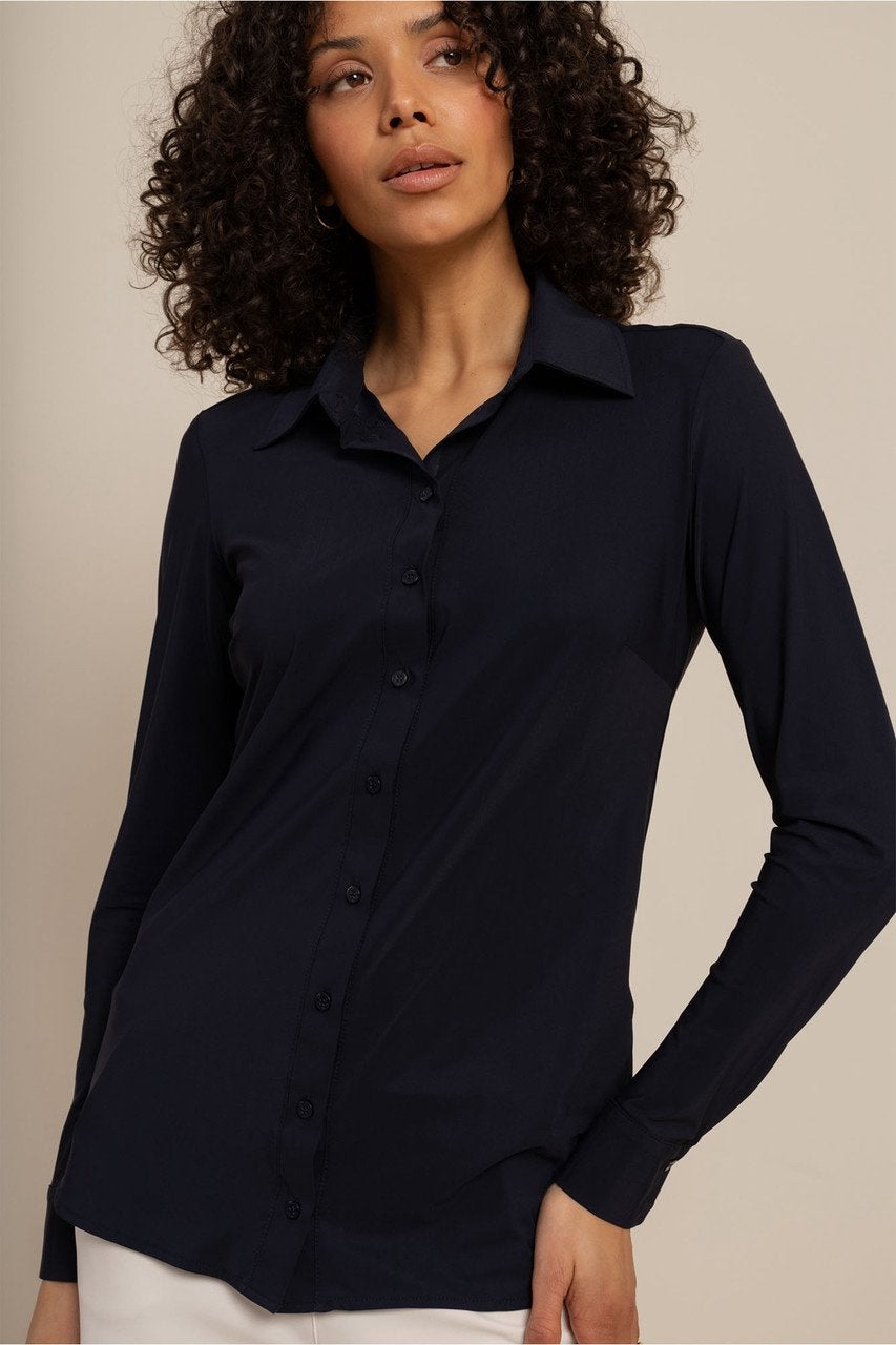 Studio anneloes poppy blouse L donkerblauw travelstof, Blauw, Ophalen of Verzenden, Zo goed als nieuw, X