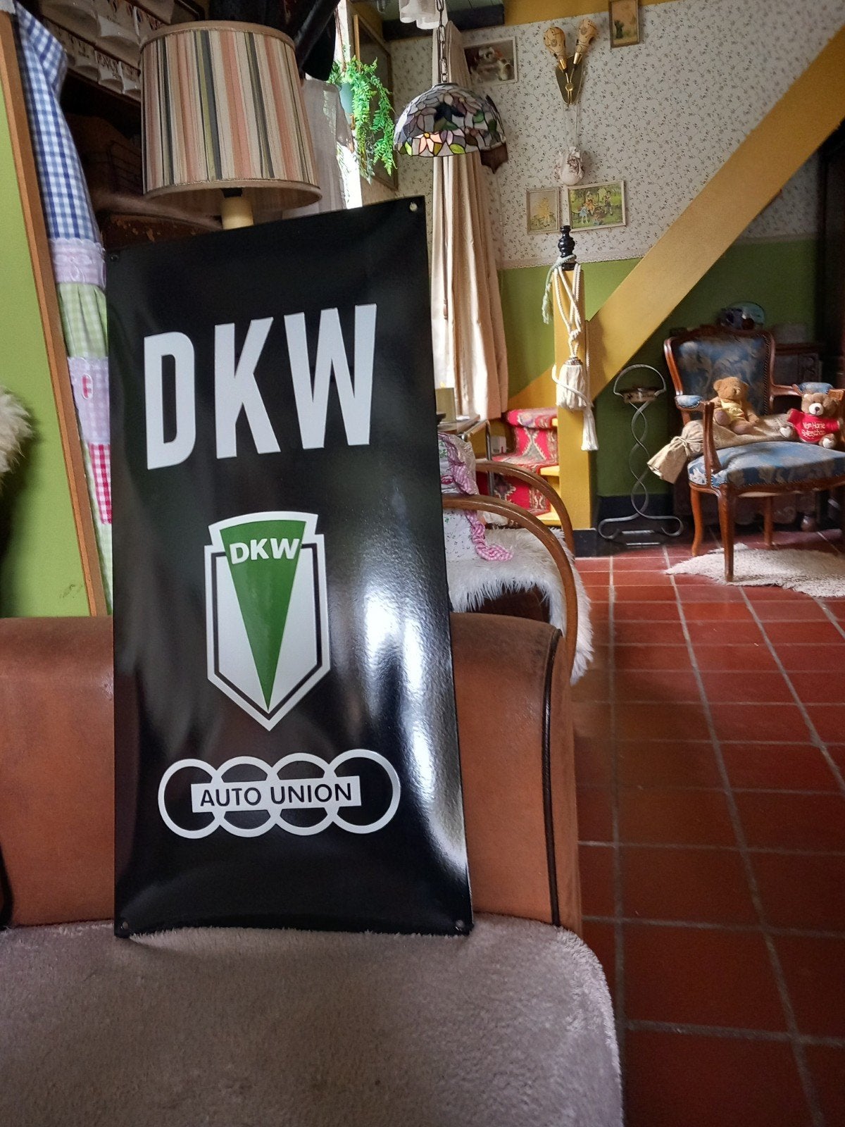 Super mooi groot emaile bord  60x30cm DKW, Verzamelen, Ophalen of Verzenden, Zo goed als nieuw, Reclamebord