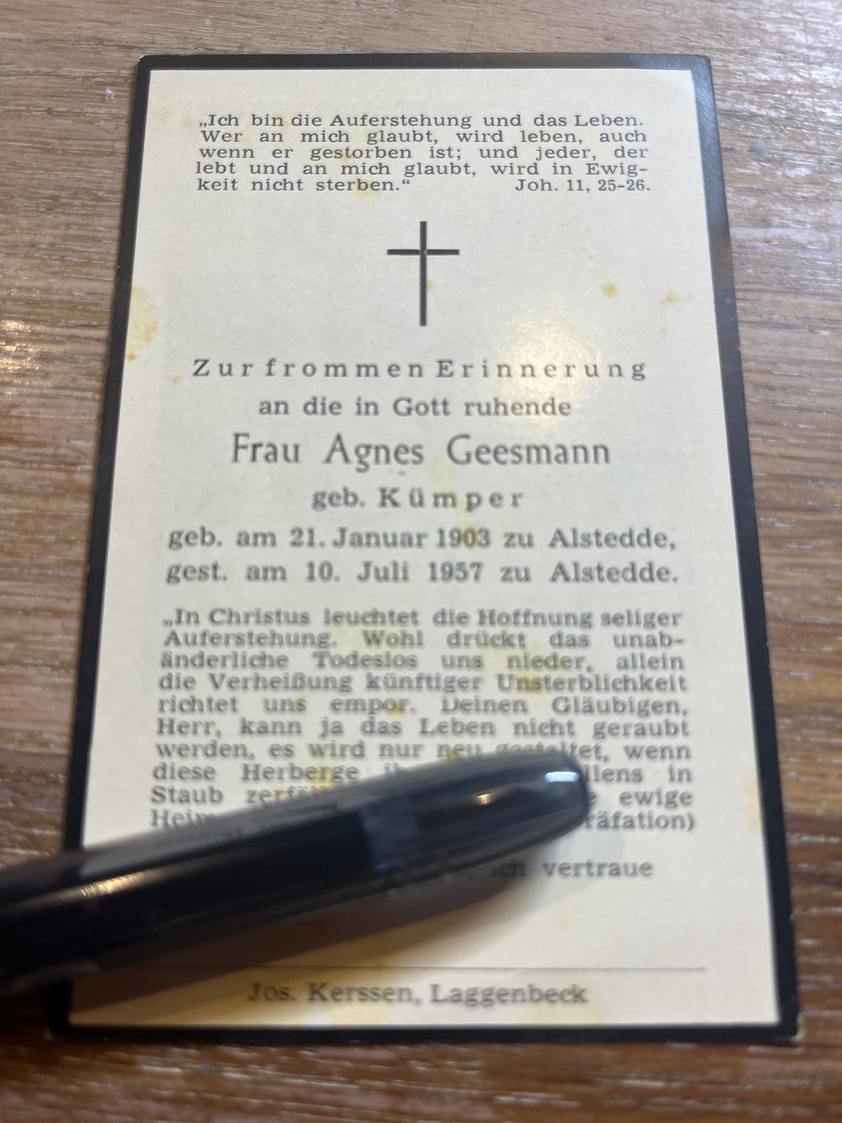 Kümper Agnes 1903 Alstedde 1957 x Geesmann (duits) - 31653-, Verzamelen, Ophalen of Verzenden, Bidprentje