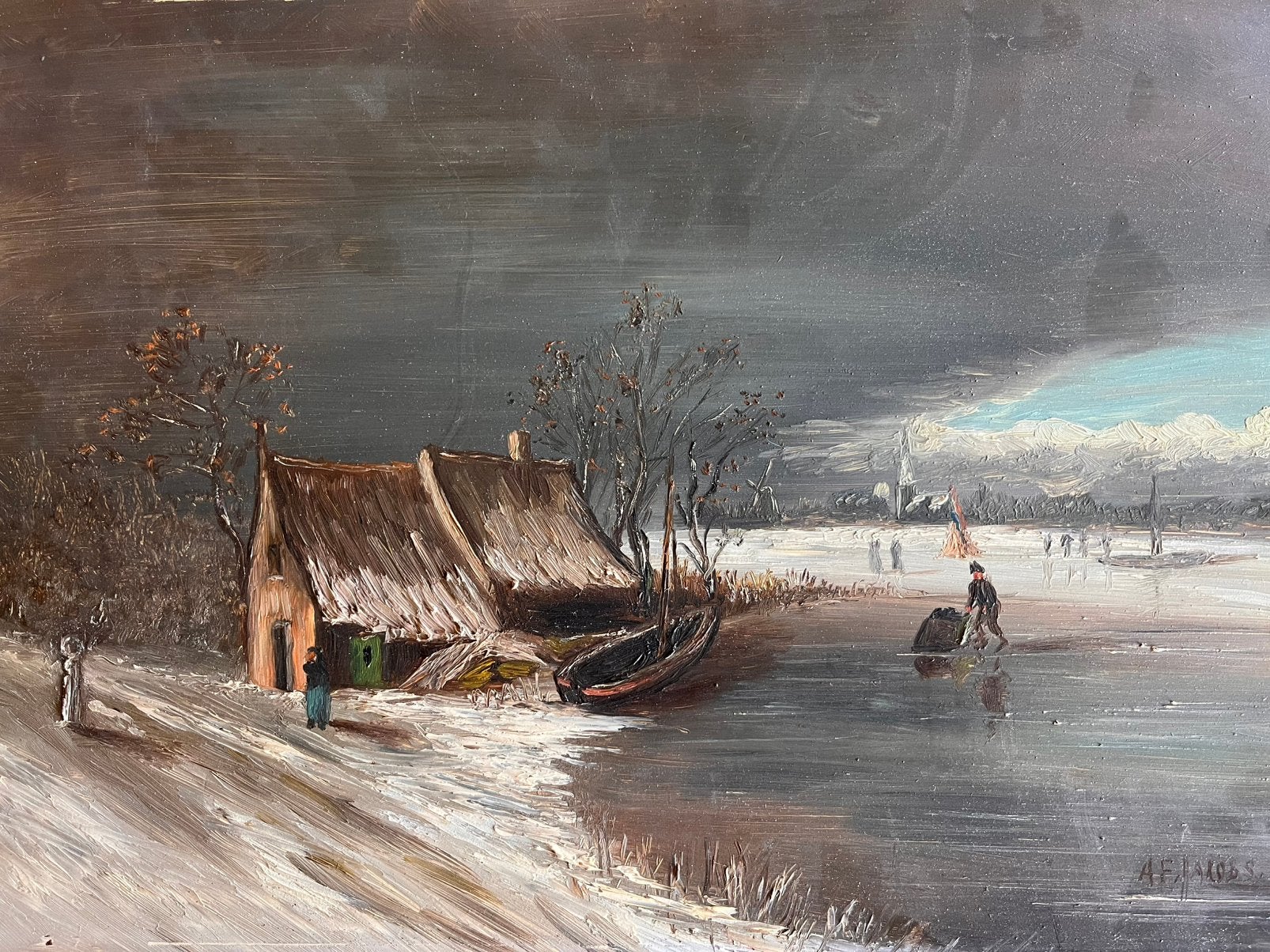 Winterlandschap / A.F. Jacobs, Antiek en Kunst, Gesigneerd, Ophalen of Verzenden, Landschap, Klassiek
