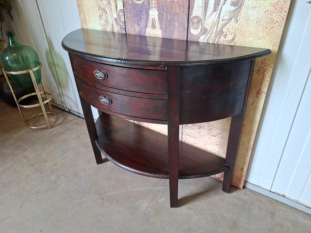 Koloniaal teakhouten sidetable, haltafel, wandconsole, Ophalen of Verzenden, Zwart, Vleugel