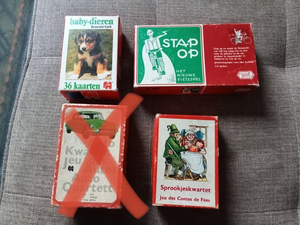 Vintage Kwartet- en Fietsspellen (3 stuks), Vijf spelers of meer, Ophalen of Verzenden, Gebruikt, Goliath, Jumbo