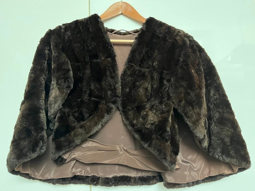 Vintage bolero-stola-cape donkerbruin bont mt S, Ophalen of Verzenden, Zo goed als nieuw, Maat 36 (S), Bruin