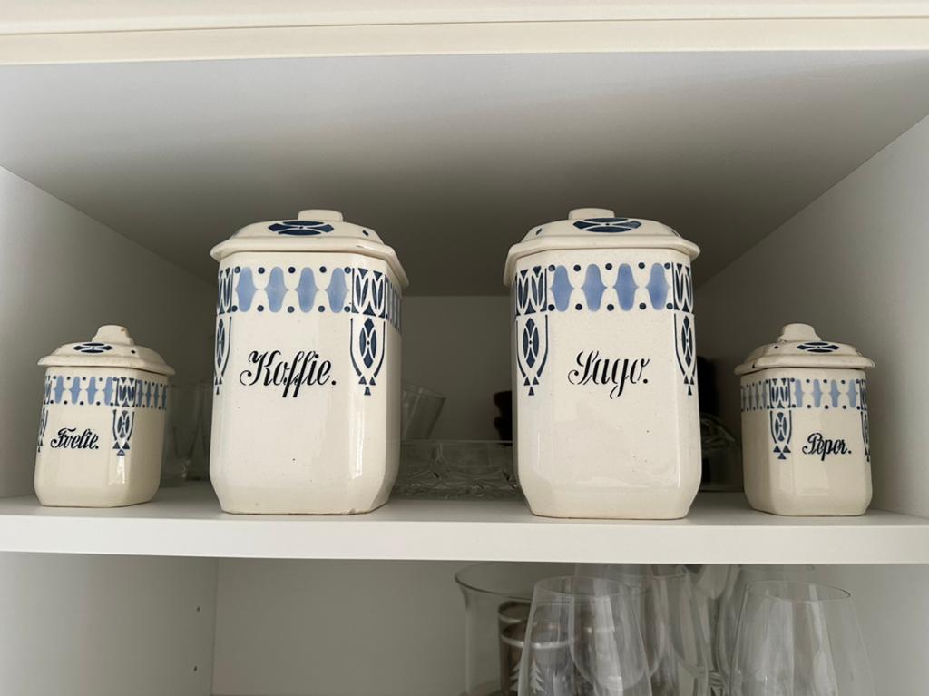 Mooie antieke aardewerk potten, Koffie, foelie, Lago, Peper, Ophalen