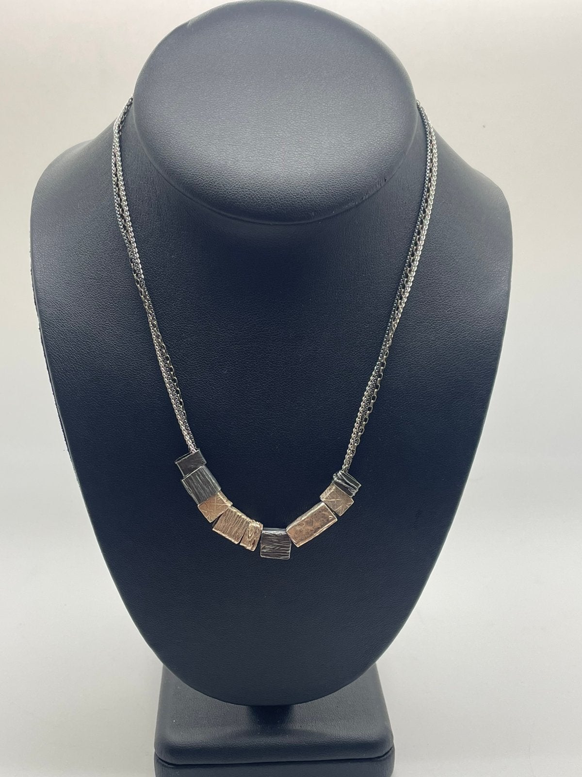 F850 Prachtig zilveren JEH jewels collier met blokjes, Verstelbaar, Ophalen of Verzenden, X, Zilver