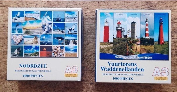 Kleinste legpuzzel ter wereld, thema Noordzee, Vuurtorens, Ophalen of Verzenden, 500 t/m 1500 stukjes, Zo goed als nieuw, Legpuzzel