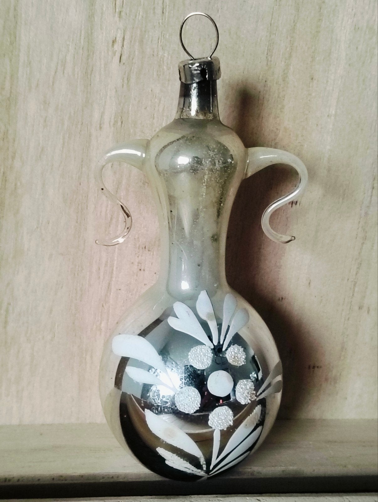 Antieke glazen zeldzame kerstbal in vaasvorm met decoratie, Antiek en Kunst, Ophalen of Verzenden