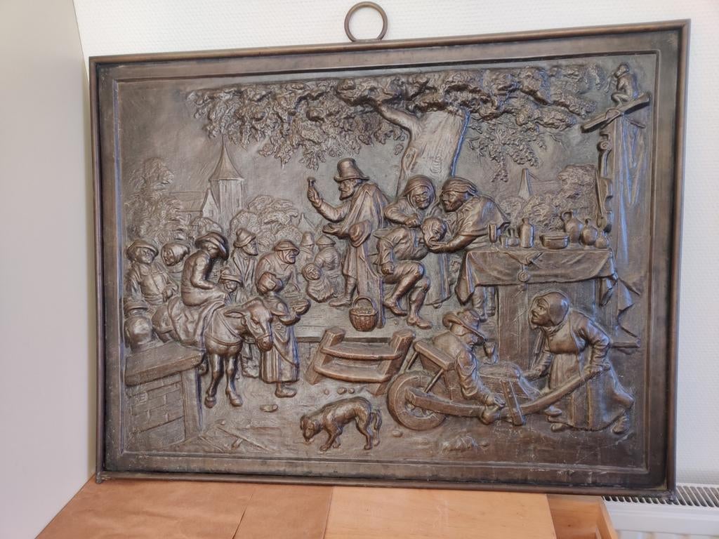 Bronzen reliëf: De Kwakzalver - naar David Teniers II, Ophalen, 50 - 100 cm, Wanddecoratie, Scène