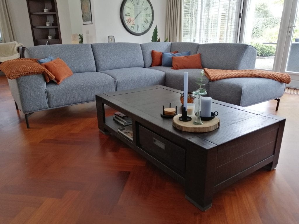 Prachtige luxe montel hoekbank met pocketvering, Ophalen, Zo goed als nieuw, Stof, Modern