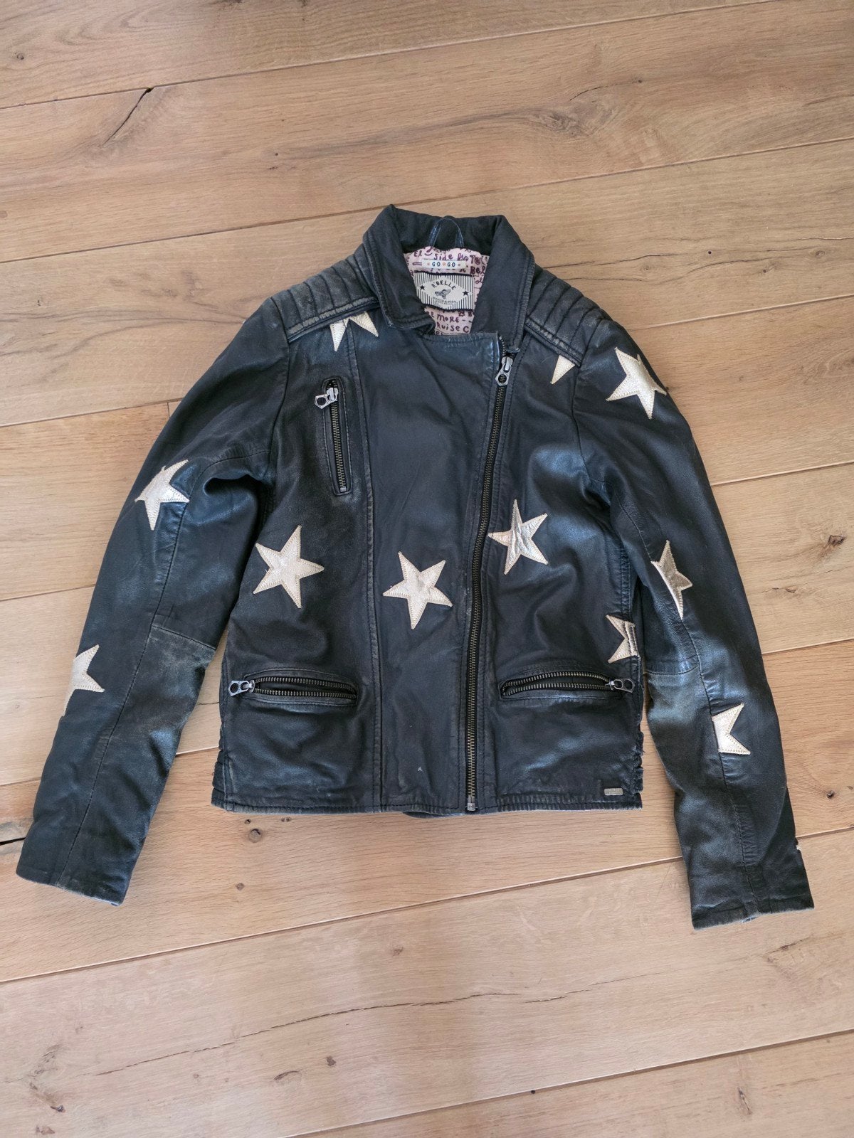 Stoere leren jas met sterren. r'belle van scotch & soda, Gebruikt, Meisje, Ophalen of Verzenden, Scotch R'belle