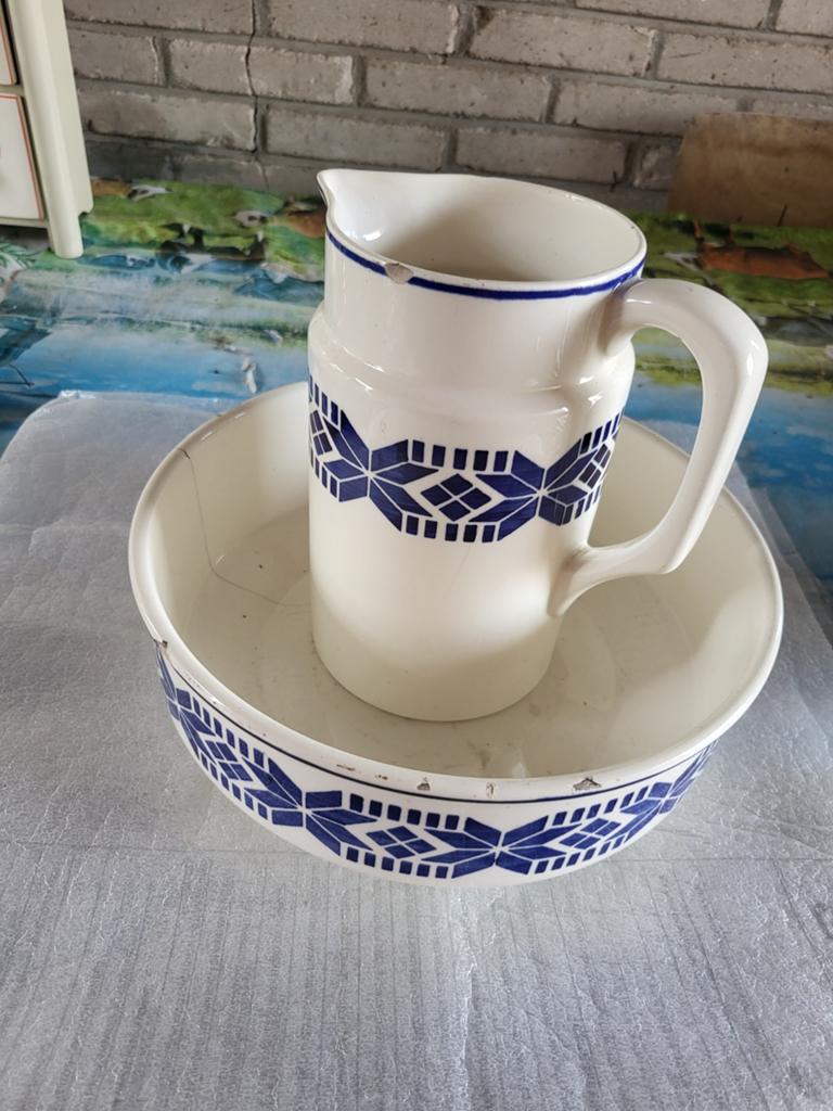 Antieke lampetstel, blauw-wit, Ophalen