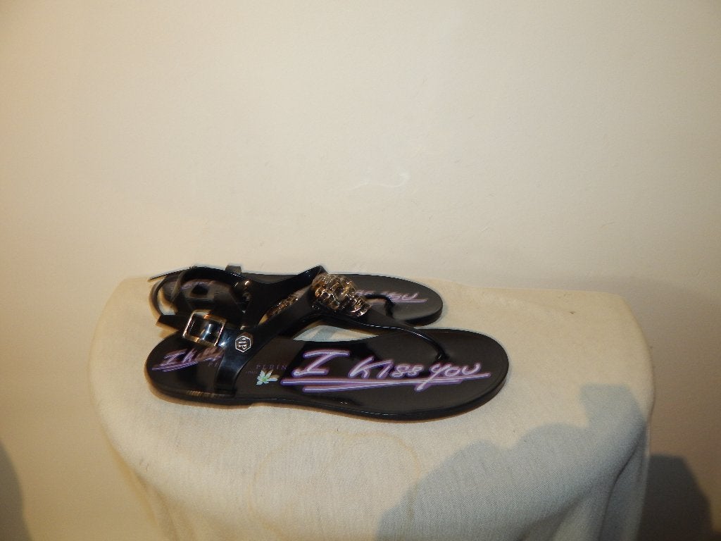 Philipp Plein kunststof sandalen schedel met merk en stenen, Verzenden, Zwart, Sandalen of Muiltjes, Zo goed als nieuw