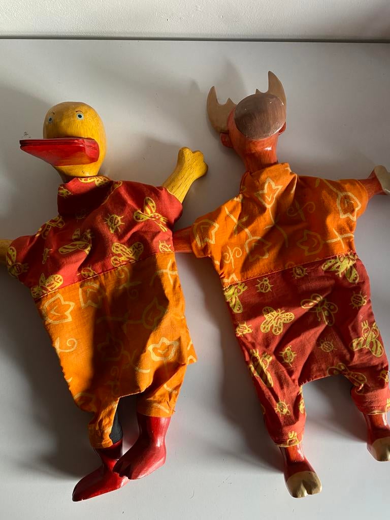 Vintage handpoppen eend en eland, Ophalen of Verzenden, Zo goed als nieuw, Pop