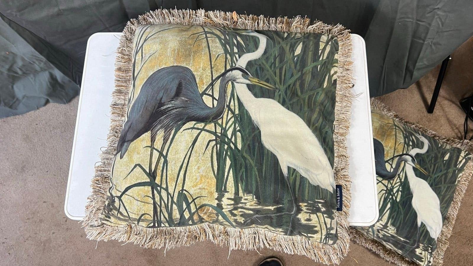 Set van 2 Mars & More sierkussens met reigerprint, Huis en Inrichting, Meerkleurig, Met print, Vierkant, Ophalen of Verzenden