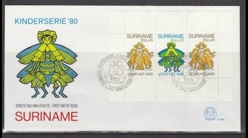 Suriname 1980 - FDC E45a - Blok Kinderzegels, Ophalen of Verzenden