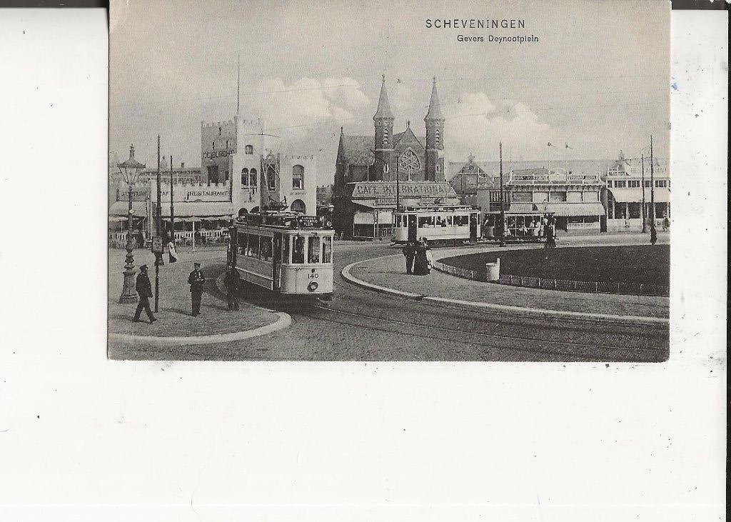 Scheveningen Gev.Deynootplein met trams Lijn 9 en conducteur, Ophalen of Verzenden, Voor 1920, Ongelopen, Zuid-Holland