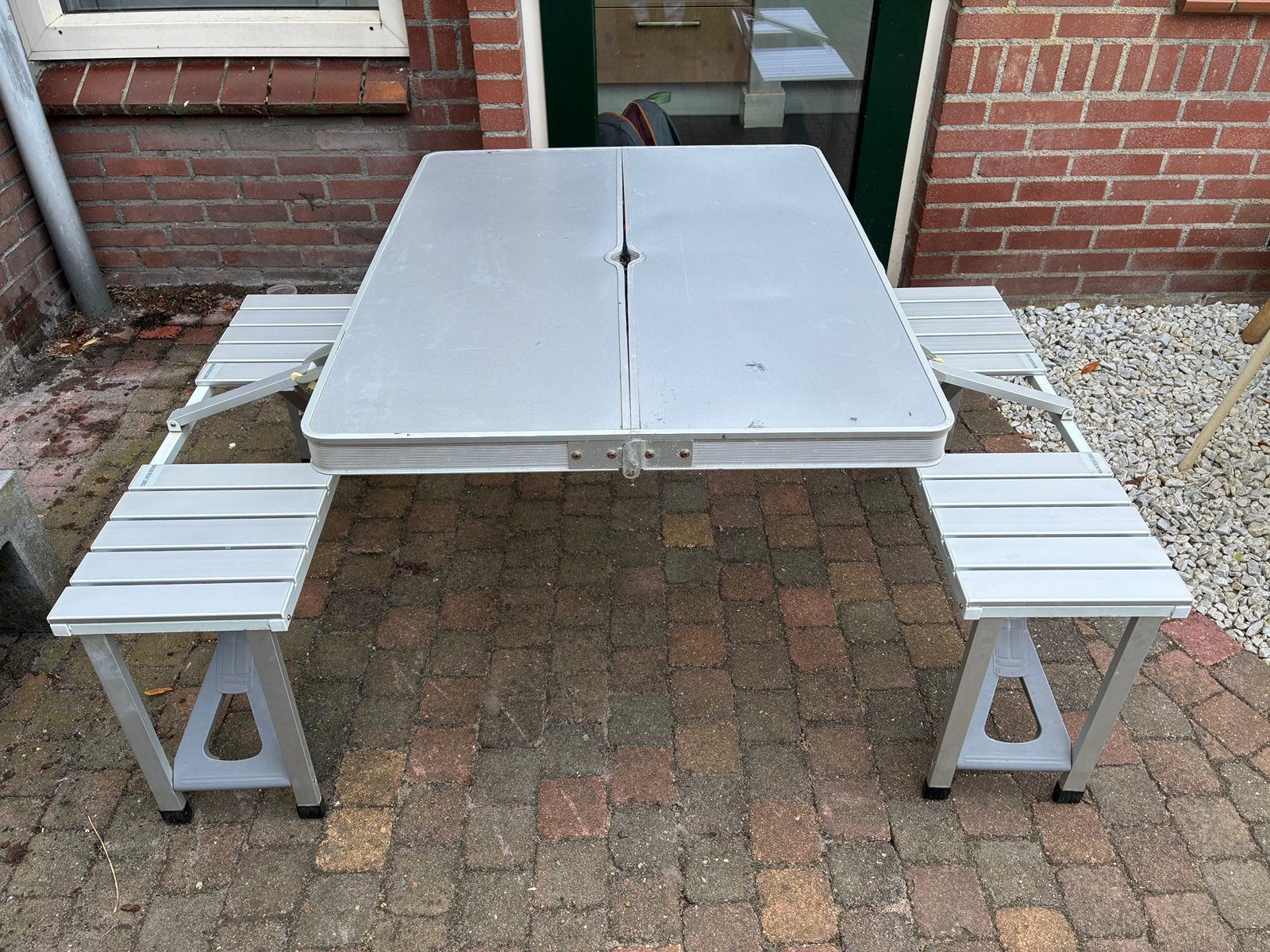 Inklapbaar camping picnick bankje, Ophalen, Gebruikt, Aluminium, Inklapbaar