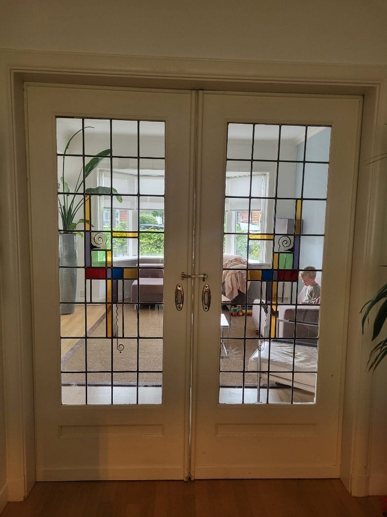 Originele ensuite schuifdeuren met glas-in-lood, Ophalen, Gebruikt, 80 tot 100 cm, Binnendeur