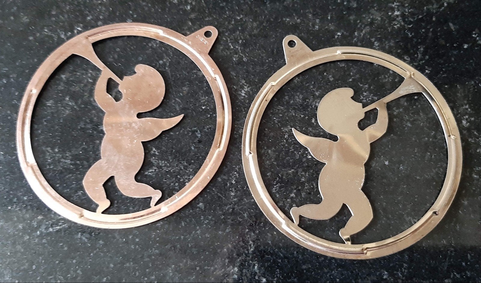 2 Brocante kersthangers engel met trompet, Ophalen of Verzenden