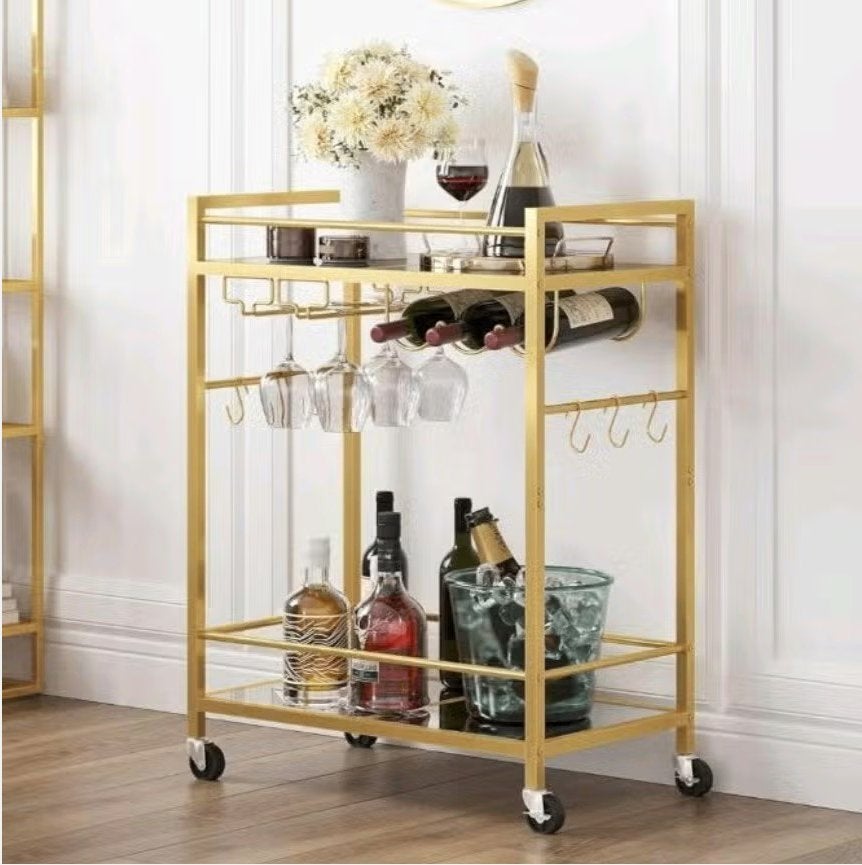 Gouden Keukentrolley / Serveerwagen met Wijnrek - Hoppai!, Huis en Inrichting, Keuken | Keukenbenodigdheden, Goud, Ophalen of Verzenden