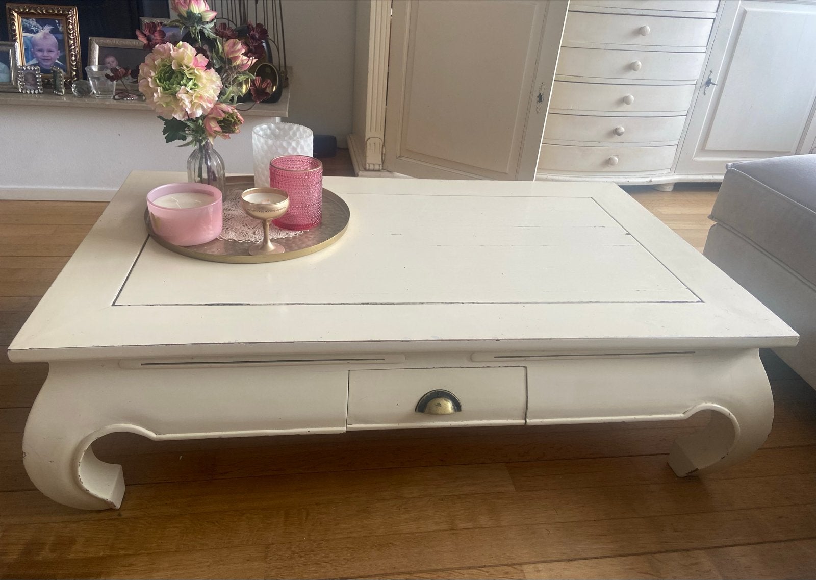 Crème opium salontafel met lade, Ophalen, Gebruikt, 100 tot 150 cm, 50 tot 100 cm
