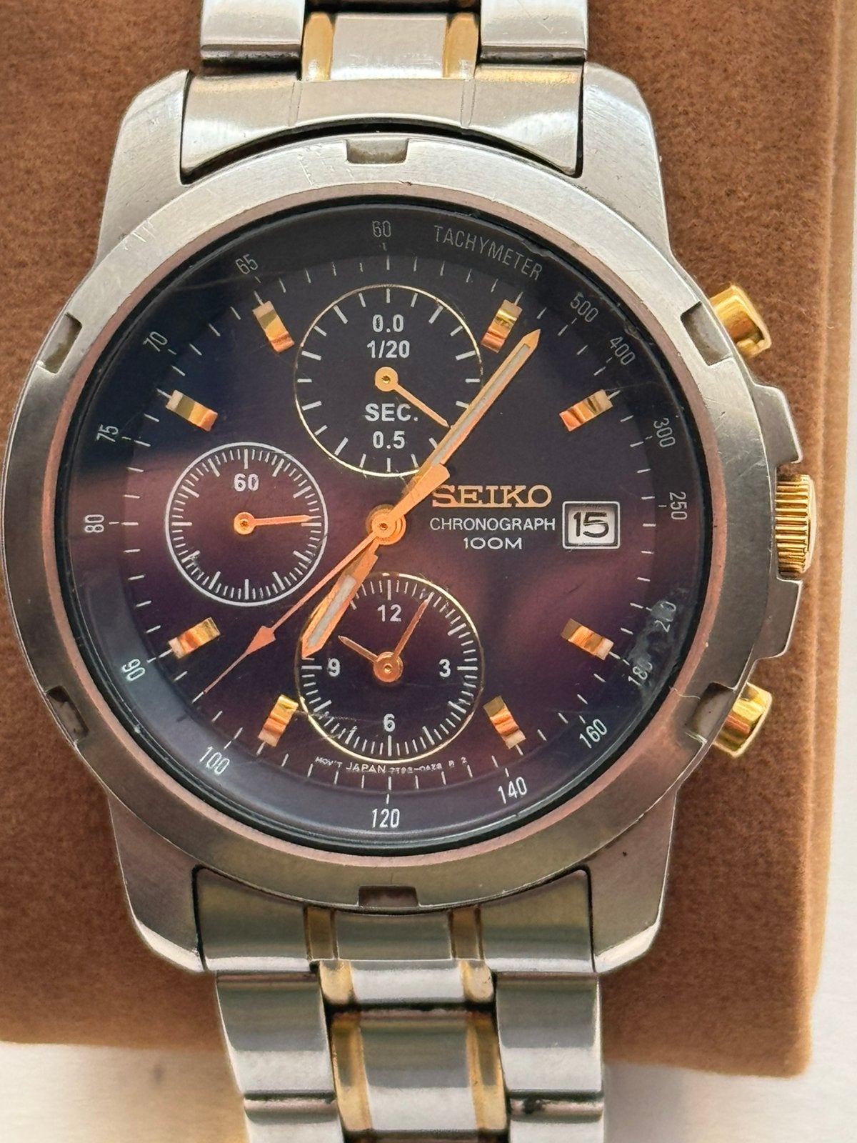 Seiko Chronograph 100M – Quartz –Tachymeter–Two-Tone–werkend, Ophalen of Verzenden