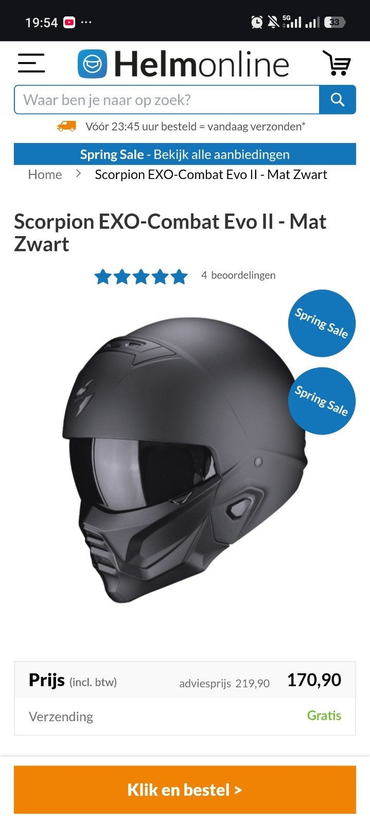 Scorpion EXO-Combat evo 2 helm, Ophalen