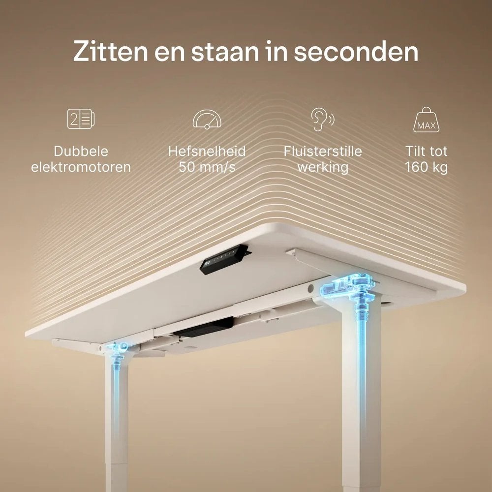 Foto 14 van Desktonic Zit-sta Bureau - Wit, Elektrisch Verstelbaar