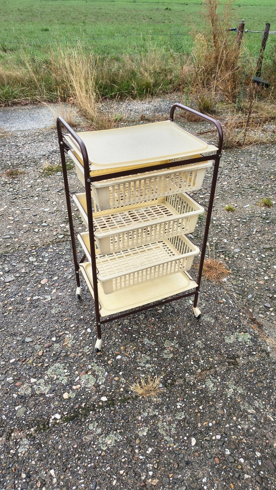 Vintage Keukenrek met Mandjes - 44x34x81 cm, Ophalen, Gebruikt, Kunststof, Keukentrolley
