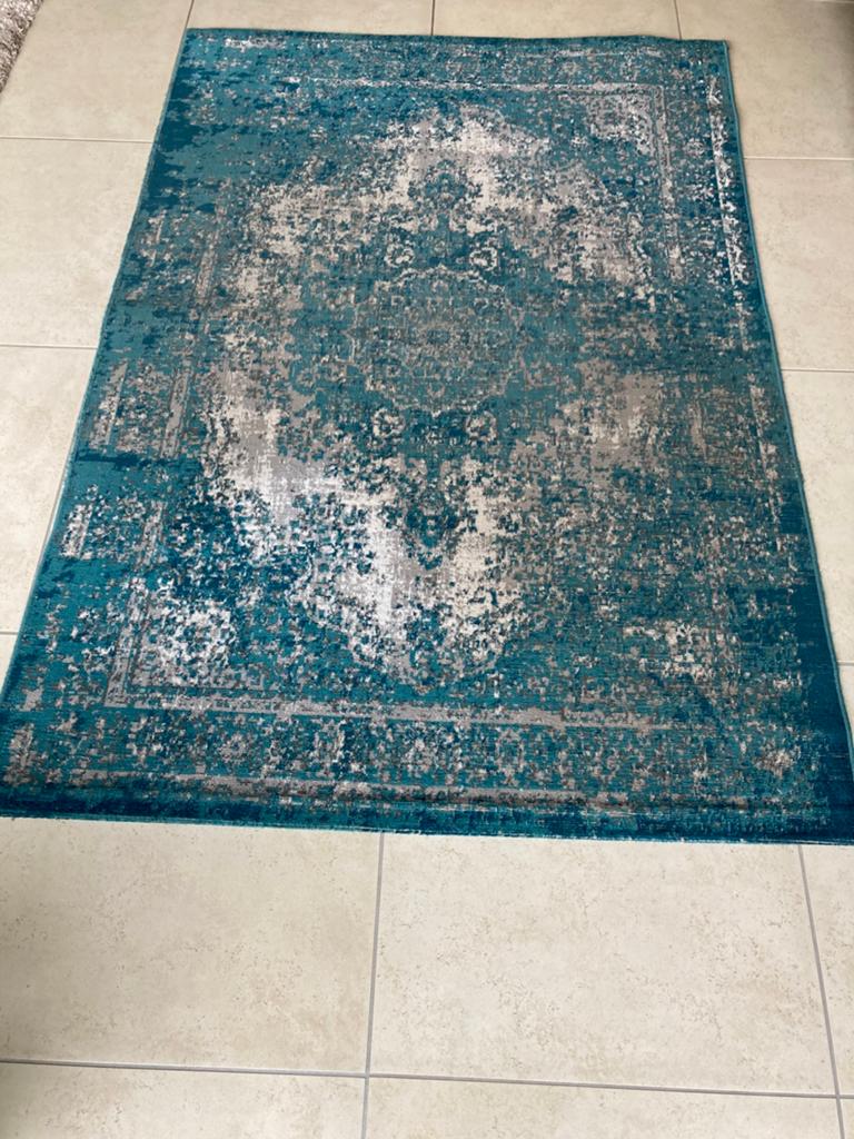 Vintage vloerkleed turquoise/grijs - 130 x 190 cm, Gebruikt, 100 tot 150 cm, Ophalen of Verzenden, 150 tot 200 cm