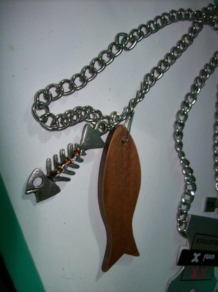 Ketting Zilvertint Schakels Houten Vis en Graadje, Overige materialen, Verstelbaar, Verzenden, Nieuw