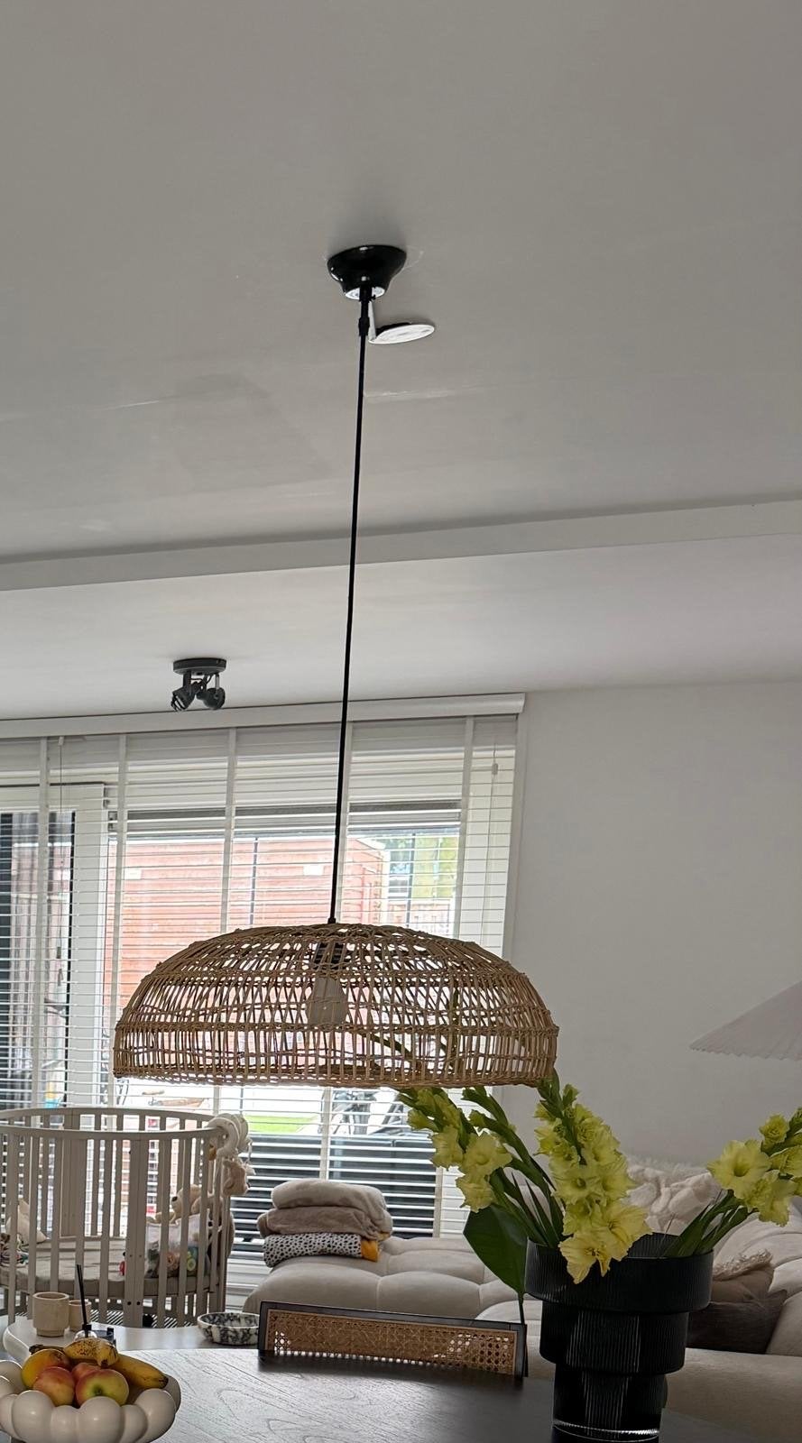 Rotan hanglamp - Bohemian stijl, Ophalen of Verzenden, Zo goed als nieuw, Natuurlijk materiaal, E27 (groot)