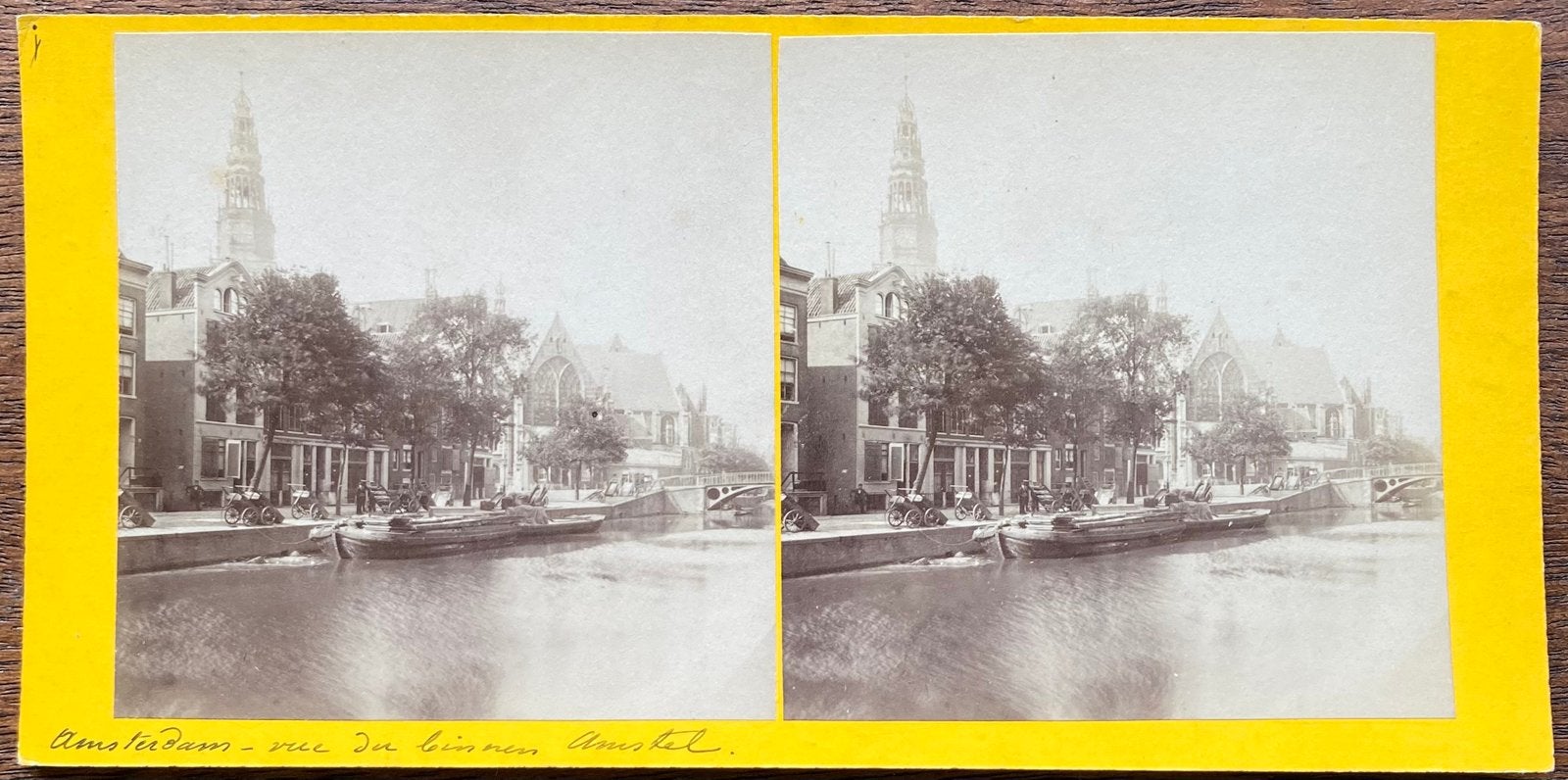 Stereofoto OUDE KERK Oudezijdsvoorburgwal AMSTERDAM 1880, Verzamelen, Foto's en Prenten, Gebruikt, Verzenden, Foto, Gebouw