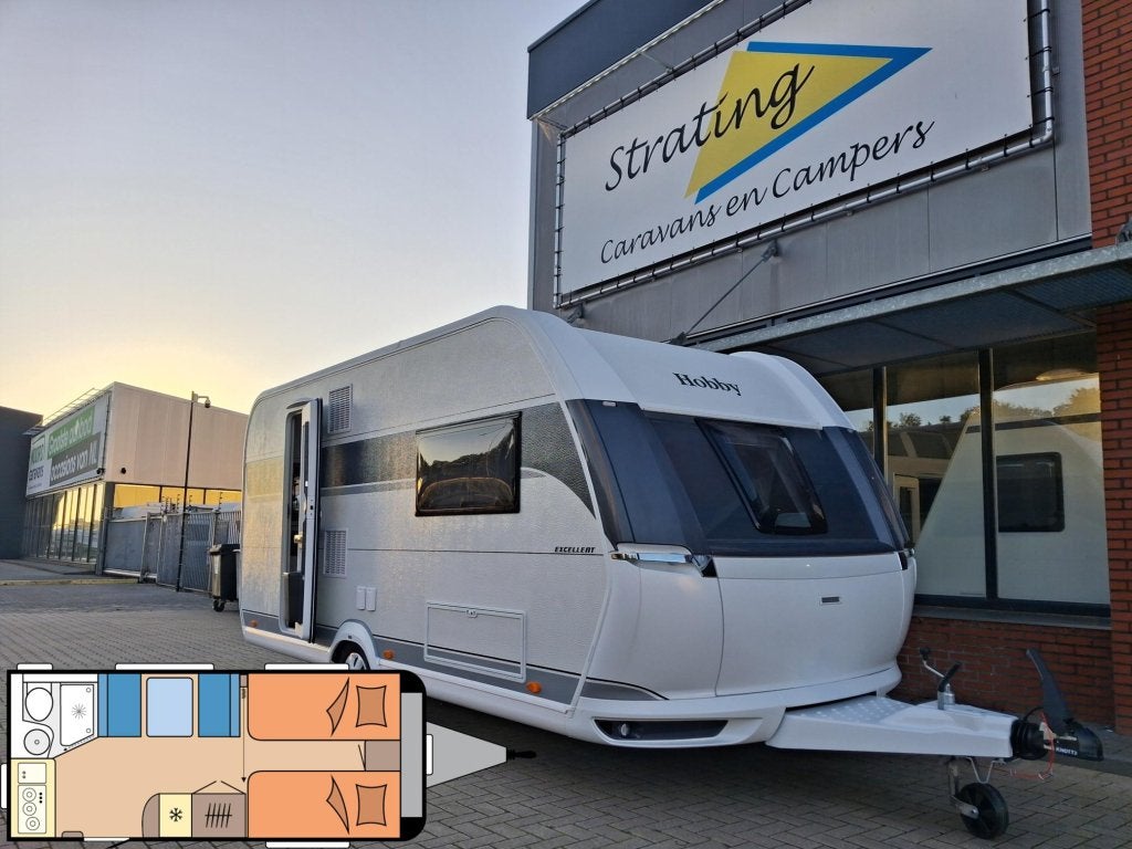 Hobby Excellent 460 SL NIEUW!! ENKELE BEDDEN, Caravans en Kamperen, Schokbreker, Hobby, Bedrijf, Tot en met 3