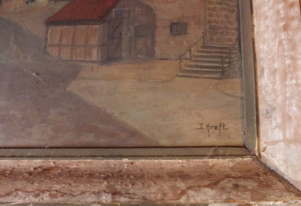 Olieverf, Vakwerk huizen , met signatuur., Antiek en Kunst, Kunst | Schilderijen | Klassiek, Paneel, Origineel werk, Impressionistisch