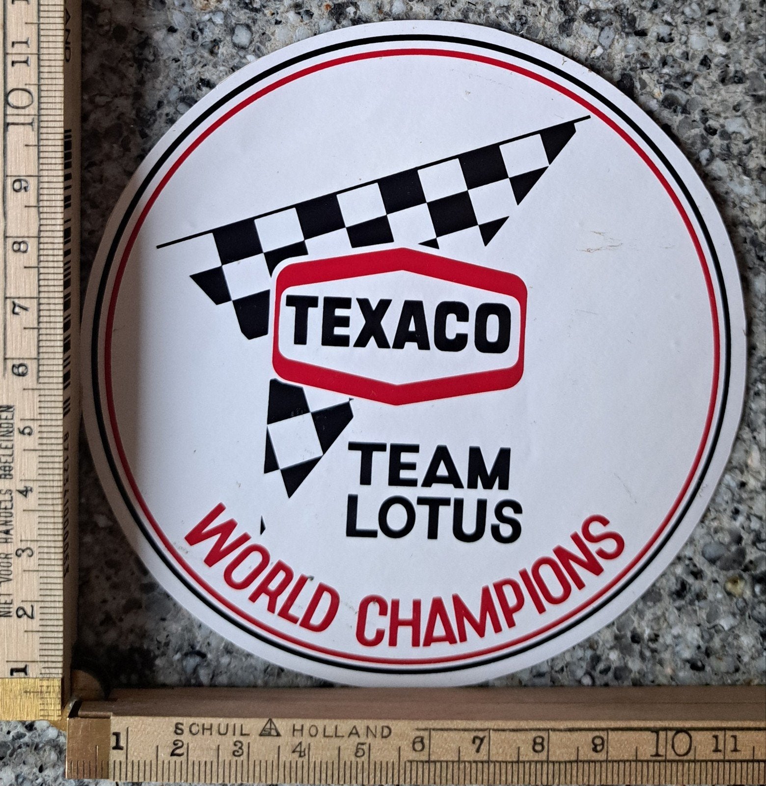 Vintage sticker Texaco Team Lotus world Champions formule 1, Verzamelen, Stickers, Zo goed als nieuw, Ophalen of Verzenden